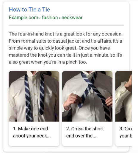 Google's example of a how-to schema rish result for how to tie a winchester knot