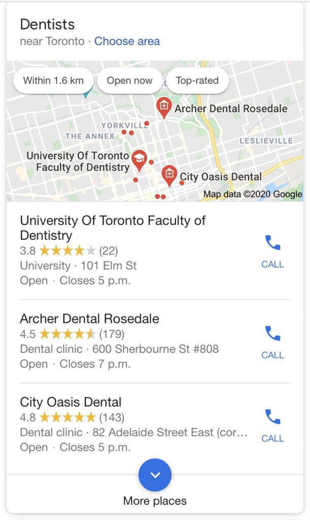 Local pack is even more prominent on mobile devices making local SEO in Toronto more important