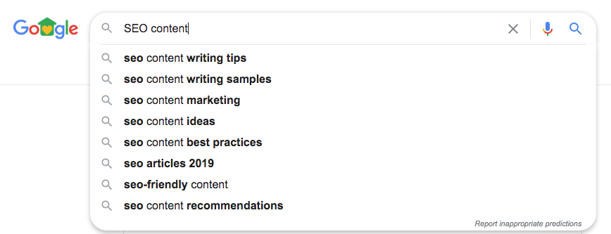 Google autosuggestions for SEO content