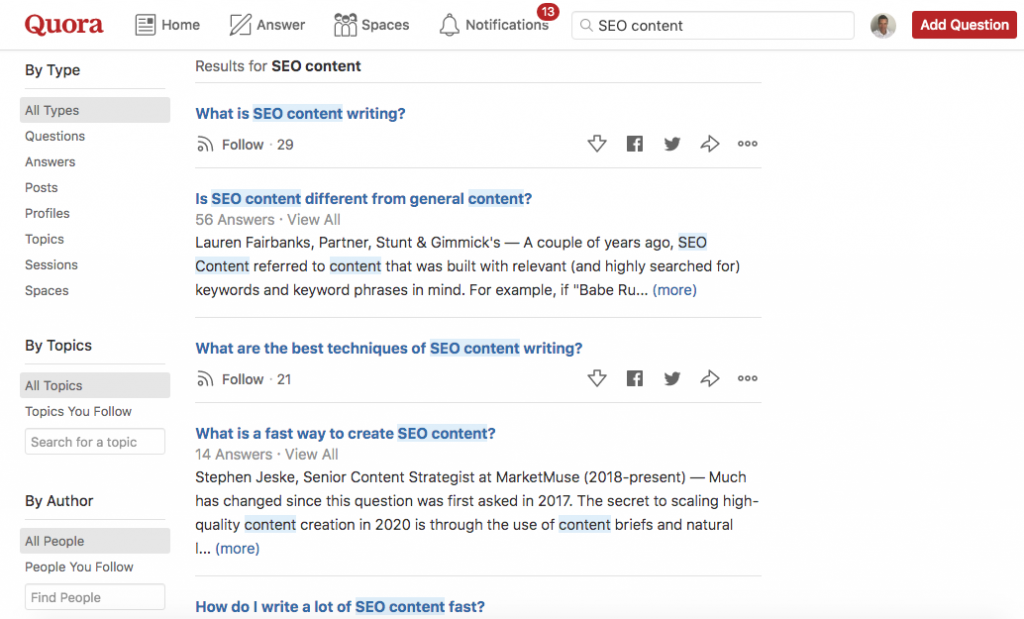 Research your audience on Quora to write an SEO optimized blog post