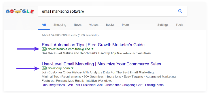 Google ads example for how to increase traffic
