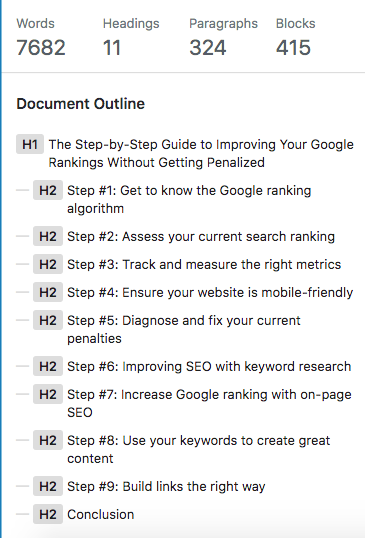 Example of how to analyze a competitors page using the WordPress HTML editors summary button.