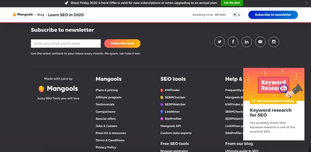 Mangools opt-in box with a CTA