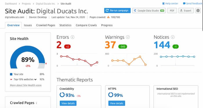 Site audit from SEMRush