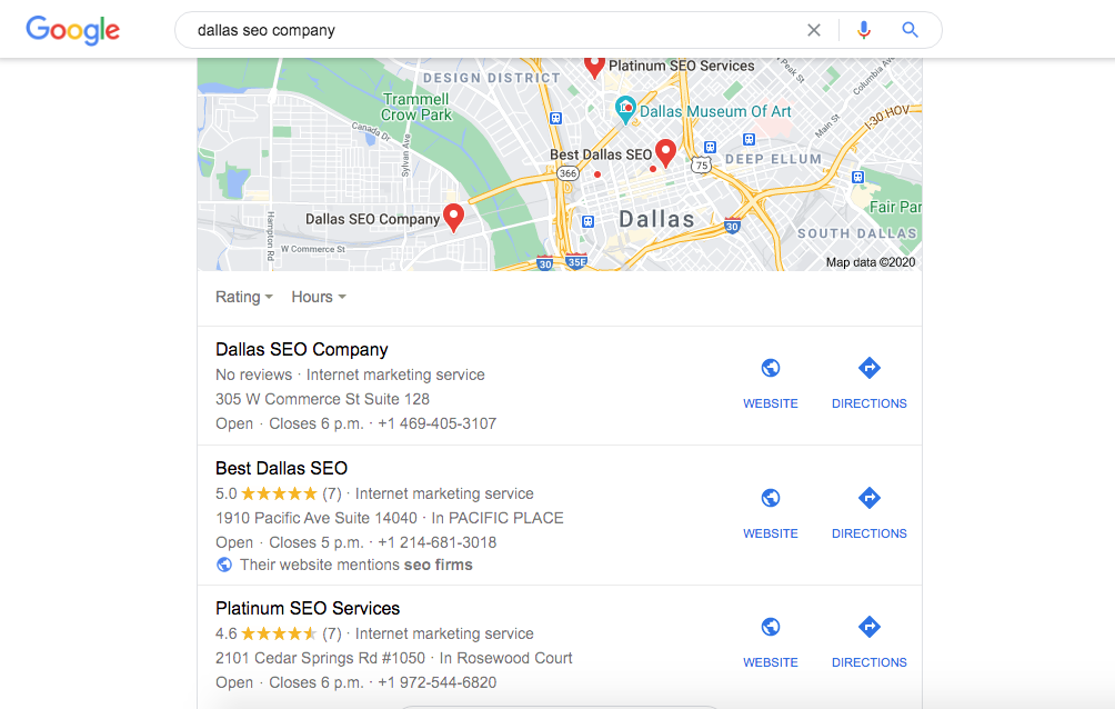Example of how keyword in business name is favoured by Google in local SEO