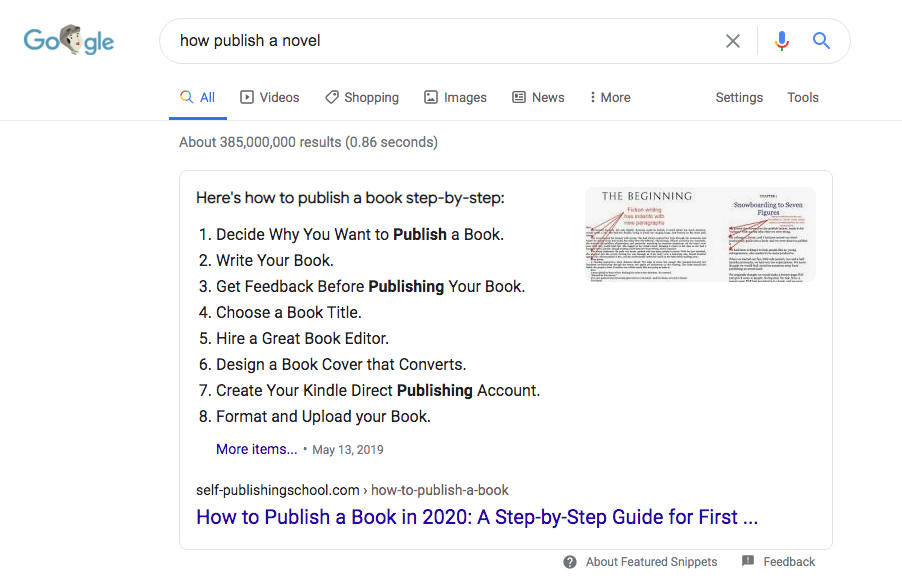 Example of a list snippet