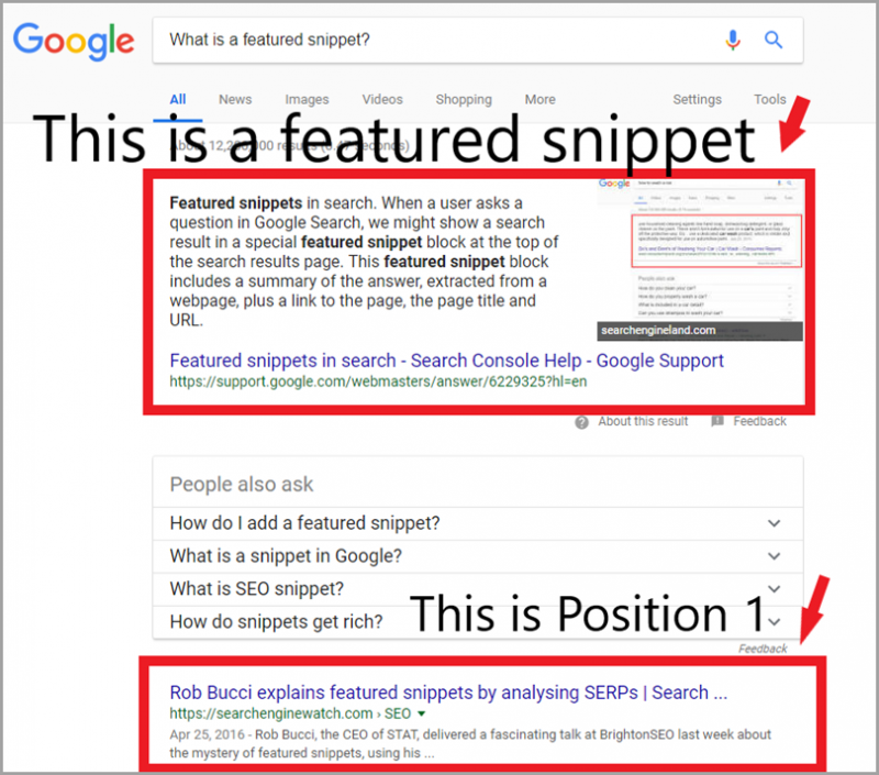 Image showing featured snippet and the first organic position