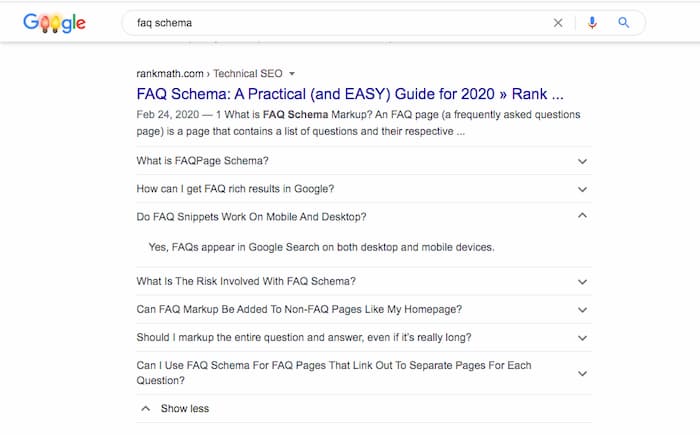 FAQ rich result that takes up a lot of the SERP