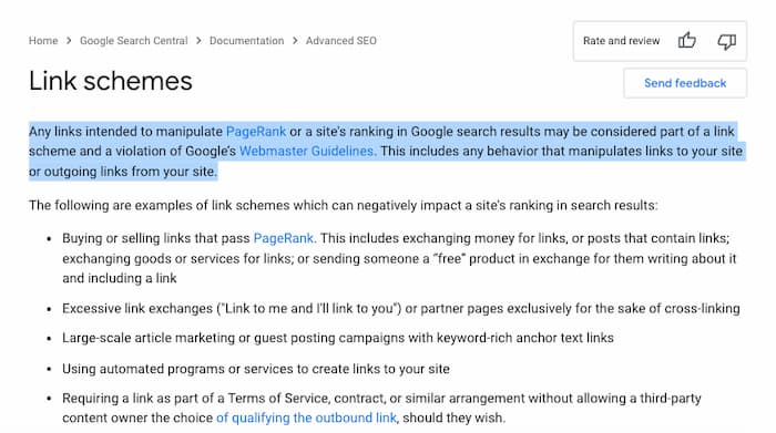 Anyone whose link schemes were exposed would probably ask whether SEO is dead. This is a snippet of Google's rules on link schemes