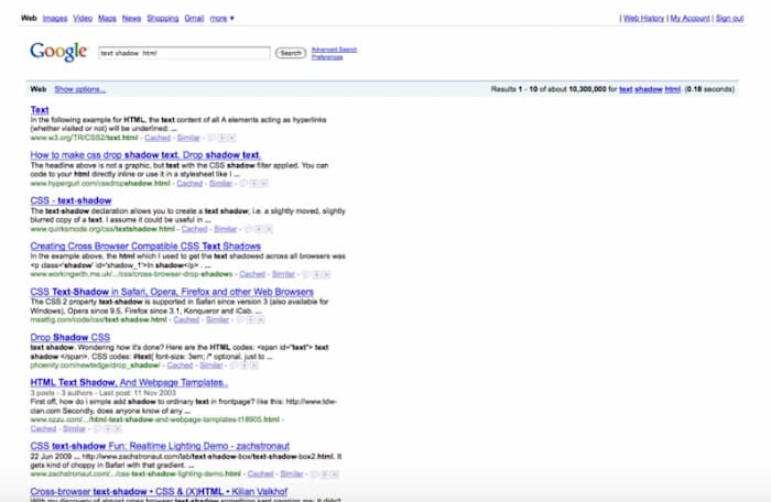 This is an example of the old search engine result page before Google displayed SERP features. Another reason SEO is not dead 