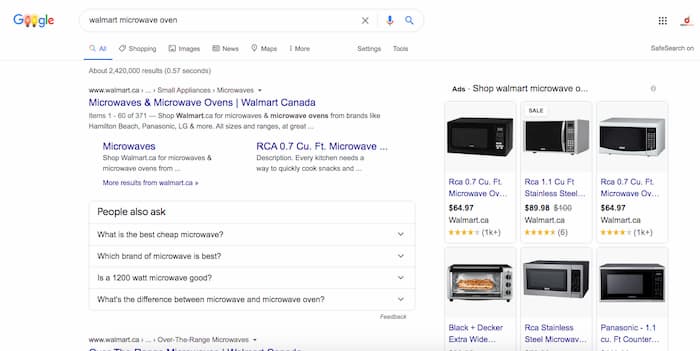Branded search for walmart microwave oven is considered to have transactional search intent