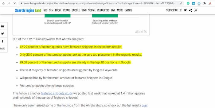 Example of Google highlighting passages to answer a question in a search query