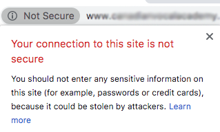 Not secure warning on Chrome if your site doesn't have an SSL certificate