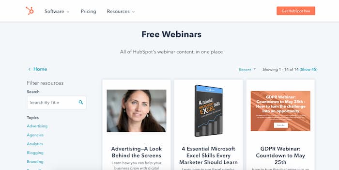 Hubspot webinars are an example of a growing video content marketing trends