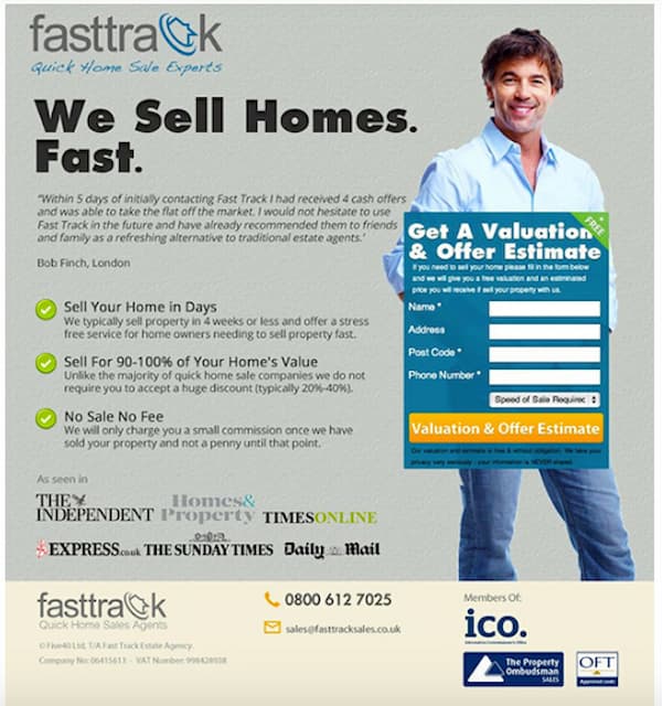 Example of Fastrack using pleasure points to increase conversions on their landing page