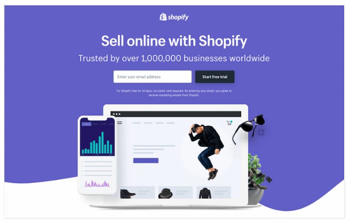 Shopify is a prime example of a website that removes navigation to increase landing page conversions