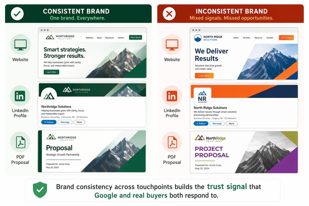 Brand consistency SEO across website LinkedIn and proposal touch points